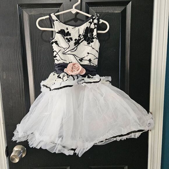 Weissman NWOT child extra small gorgeous floral white black dance costume jazz t - Picture 1 of 6